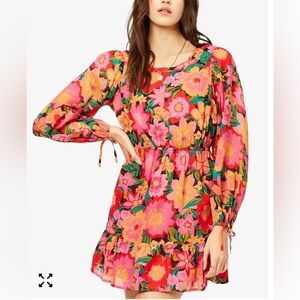Billabong Heaven sent open back puff sleeve tropical bohemian mini dress NWT MD